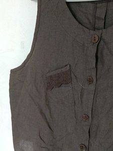 Women's Brown Sleeveless Vest