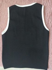 Black Ribbed Tank Top with White Trim