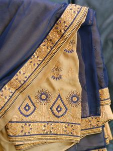 Elegant Gold &amp; Navy Blue Saree from Soch