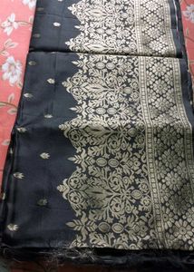 Elegant Black & Gold semi silk Saree