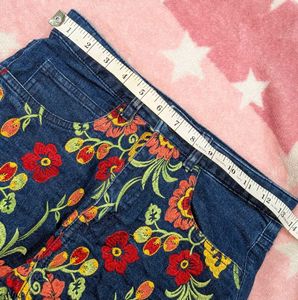 Embroidered Denim Shorts