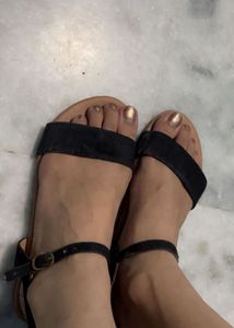 Black Suede Flat Sandals