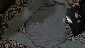 Gray Button-Up Long Sleeve Top