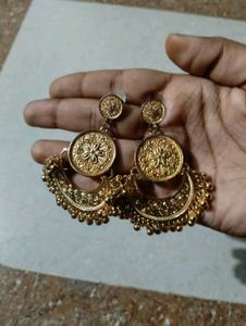 Golden Ethnic Jhumka Earrings