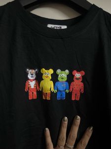 Black Graphic Tee with Bearbrick Characters