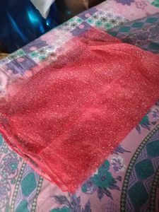 Sparkling Red Net Saree with Blouse piece