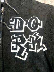 Black Graphic Print Zip-Up Hoodie