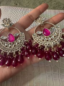 Heavy Rani Kundan Pearl Chandbali