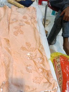 Peach Embroidered Sharara ready semi stitched mate