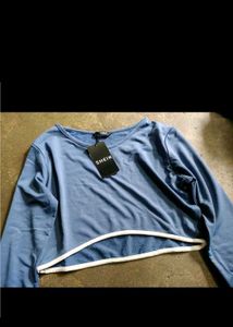 Blue Thumbhole Crop Top