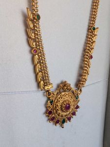 Elegant Gold Plated Necklace with Red and Green St