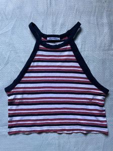Zara Striped Halter Neck Crop Top