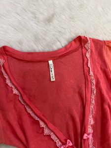 Sheer Ruffle &amp; Bow Top