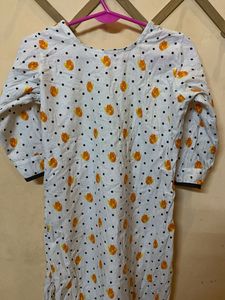 White Kurta with Floral Print