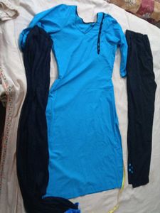 uniform Blue Kurta Set with Dupatta, , bracelet