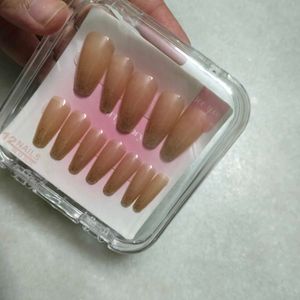 Nude &amp; Gold Glitter Press-On Nails,FIXED PRICE