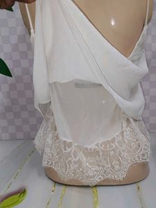(1400)Elegant White Lace Trim Cami Top