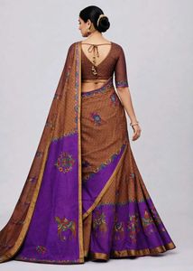Elegant Brown &amp; Purple Saree