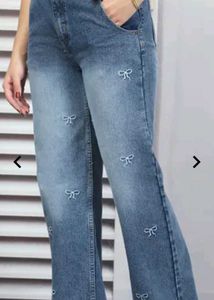 Cute Bow Embroidered Wide Leg Jeans🎀 with tag