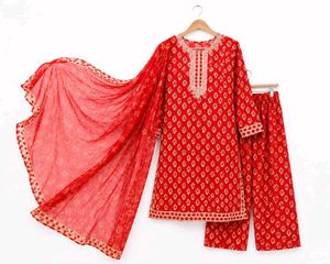 Red Printed Kurta with Dupatta Set