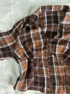 Brown Plaid Button-Up Shirt
