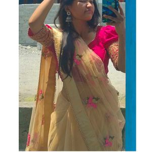Elegant Embroidered Saree with Pink Blouse