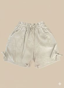 Beige Tie-Side Linen Shorts
