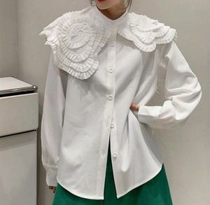 Asymmetry Big Collar White Blouse