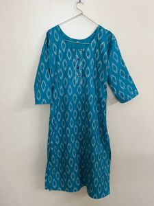 Stylish Teal Ikat Print Kurta