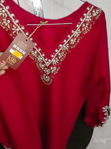 Elegant Embroidered Red Kurta