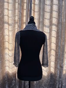 Black ribbed knit top with sheer Leopard P