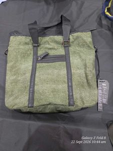 Stylish Green Canvas Tote Bag with many pockets