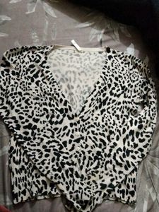 Animal Print Button-Down Cardigan