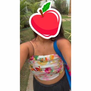 Vibrant Floral Ruched Crop Top