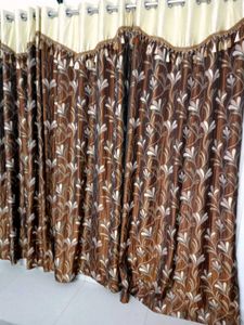 Elegant Brown Leaf Pattern Curtains 3 set