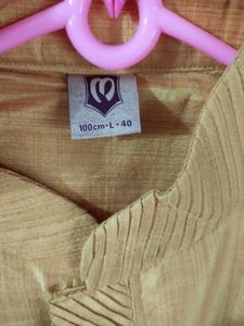 Manyavar Men's Yellow Kurta with Beige Pants