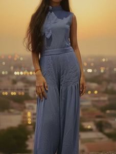 Blue Sleeveless Wide Leg Jumpsuit