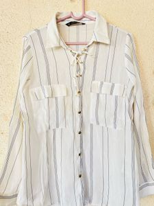 Chic Striped Lace-Up Blouse