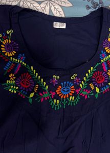 Navy Embroidered Kurta Top