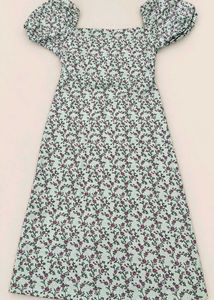 Mint Green Floral Puff Sleeve Dress | XS |