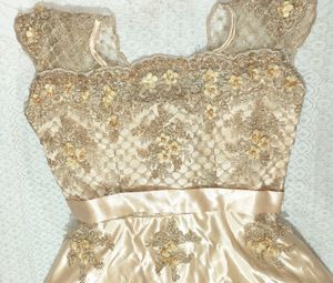 Golden Satin Dress With Beautiful Lace