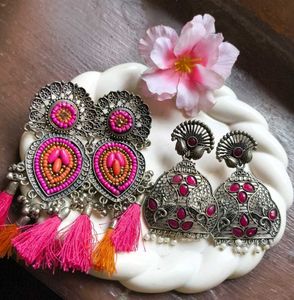 Boho Tassel & Jhumka Earrings Set