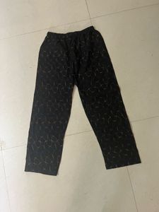 Elegant Black Printed 3/4th night pant