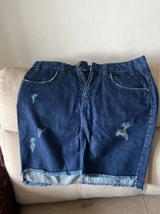 Blue Denim Distressed Skirt