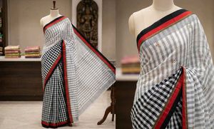 Elegant Black &amp; White Checkered Saree