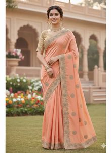 Elegant Peach Embroidered Saree
