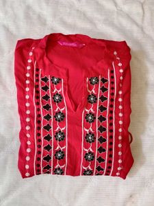 Red Embroidered Casual Dress ❤️