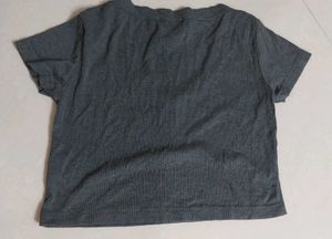 Women's Grey Ribbed V-Neck Crop Top
