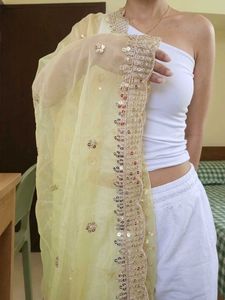 SALE ❗two 2 Embellished yellow + white Dupatta