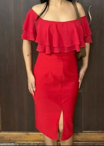 Chic Red Off-Shoulder Ruffle Dress